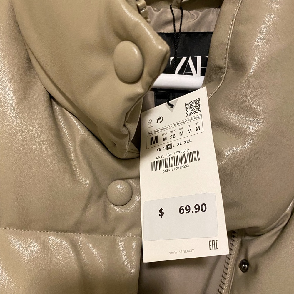 Zara Faux Leather Puffer Vest (Tan)